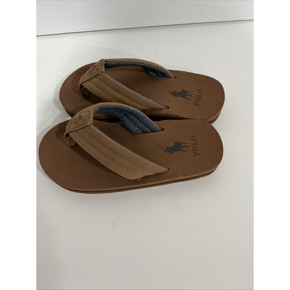 RALPH LAUREN POLO Flip Flops, Slide On Thong Sandals, Brown, Boys 10.5, NWOT - Picture 3 of 6